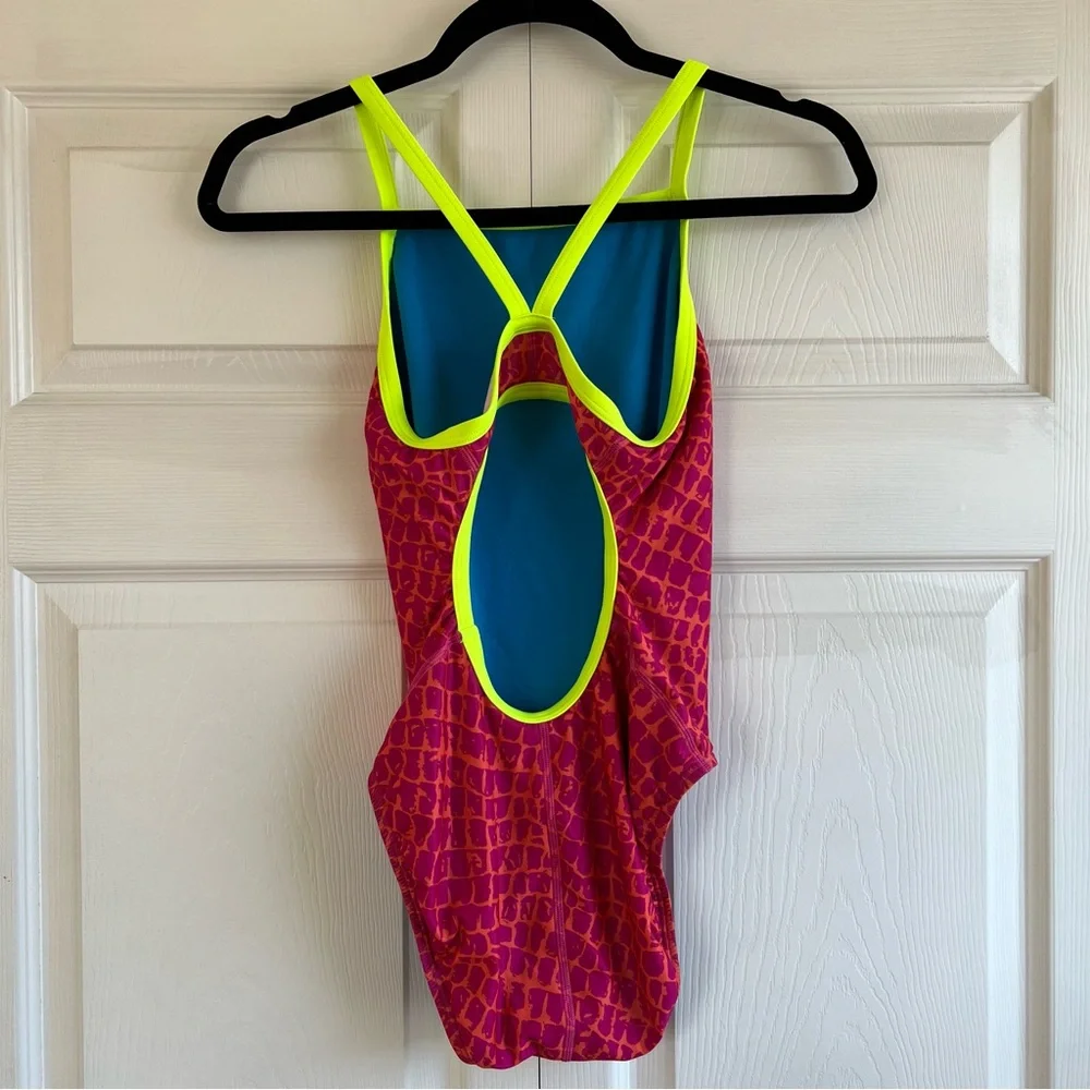 Speedo Pro LT Pink Pop Yellow Snake Print‎ Propel Back Swimsuit One Piece Pool 6